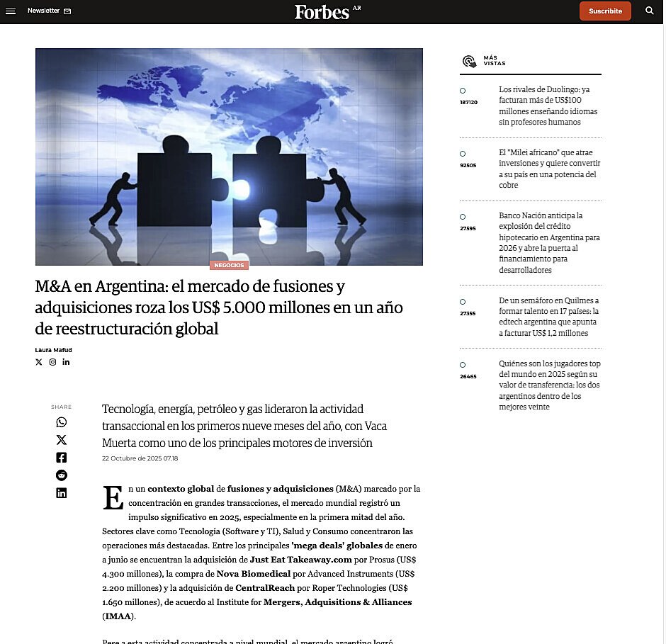 M&A en Argentina: el mercado de fusiones y adquisiciones roza los US$ 5.000 millones en un ao de reestructuracin global